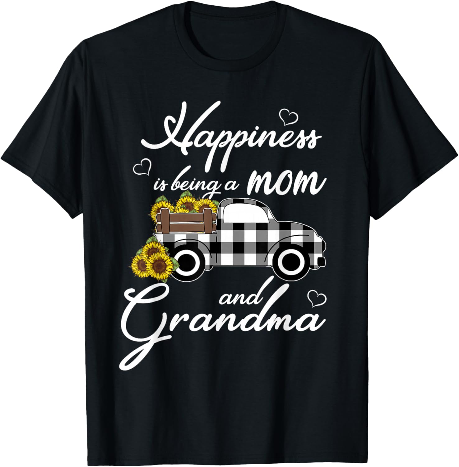 Sunflower Grandma Shirt Happiness is being a Mom and Grandma T-Shirt - T-Shirt | Black
