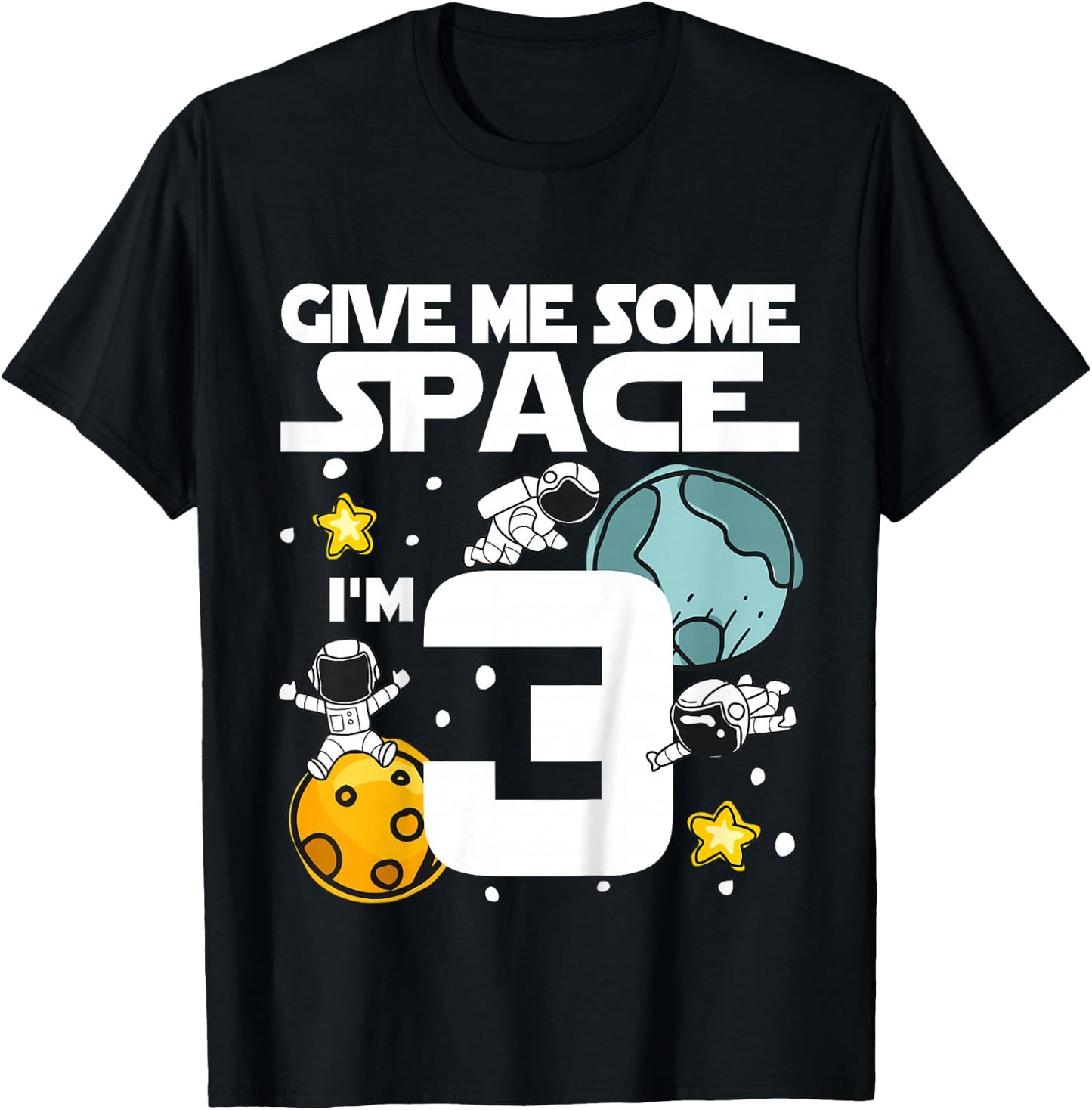 Kids 3 Year Old Outer Space Birthday Planets Astronaut 3rd Gift T-Shirt - T-Shirt | Black