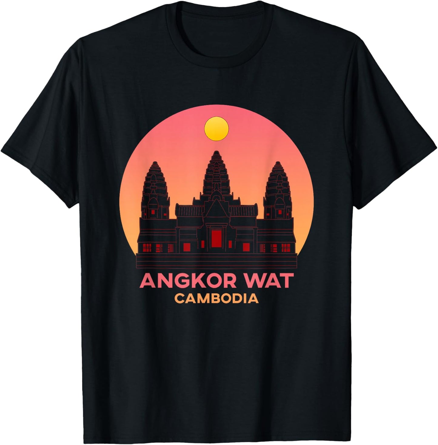 Cambodia Cambodian Khmer Sunset Angkor Wat T-Shirt - T-Shirt | Black