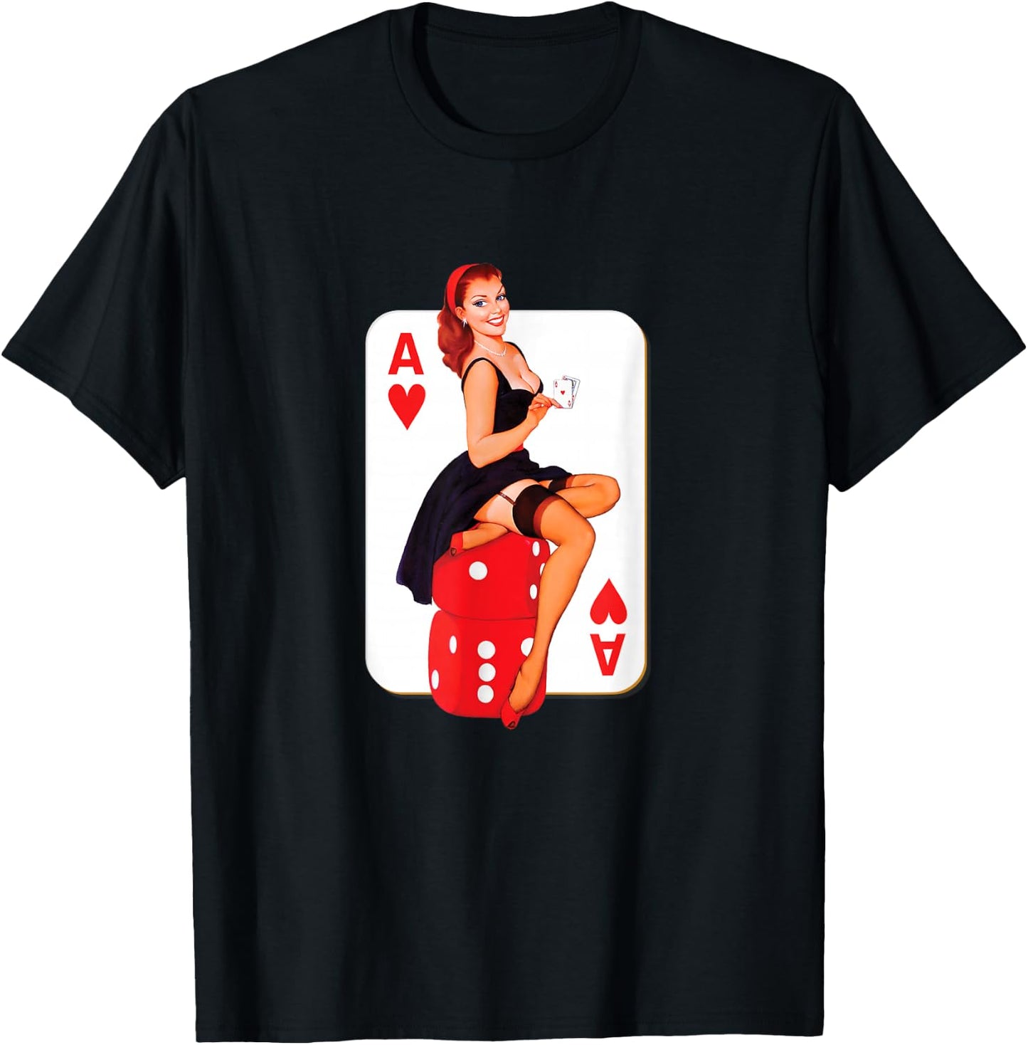 Sexy Vintage Casino Pinup Girl T-Shirt - T-Shirt | Black
