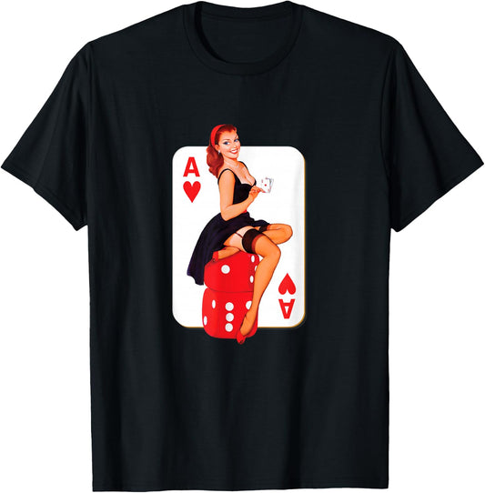 Sexy Vintage Casino Pinup Girl T-Shirt - T-Shirt | Black
