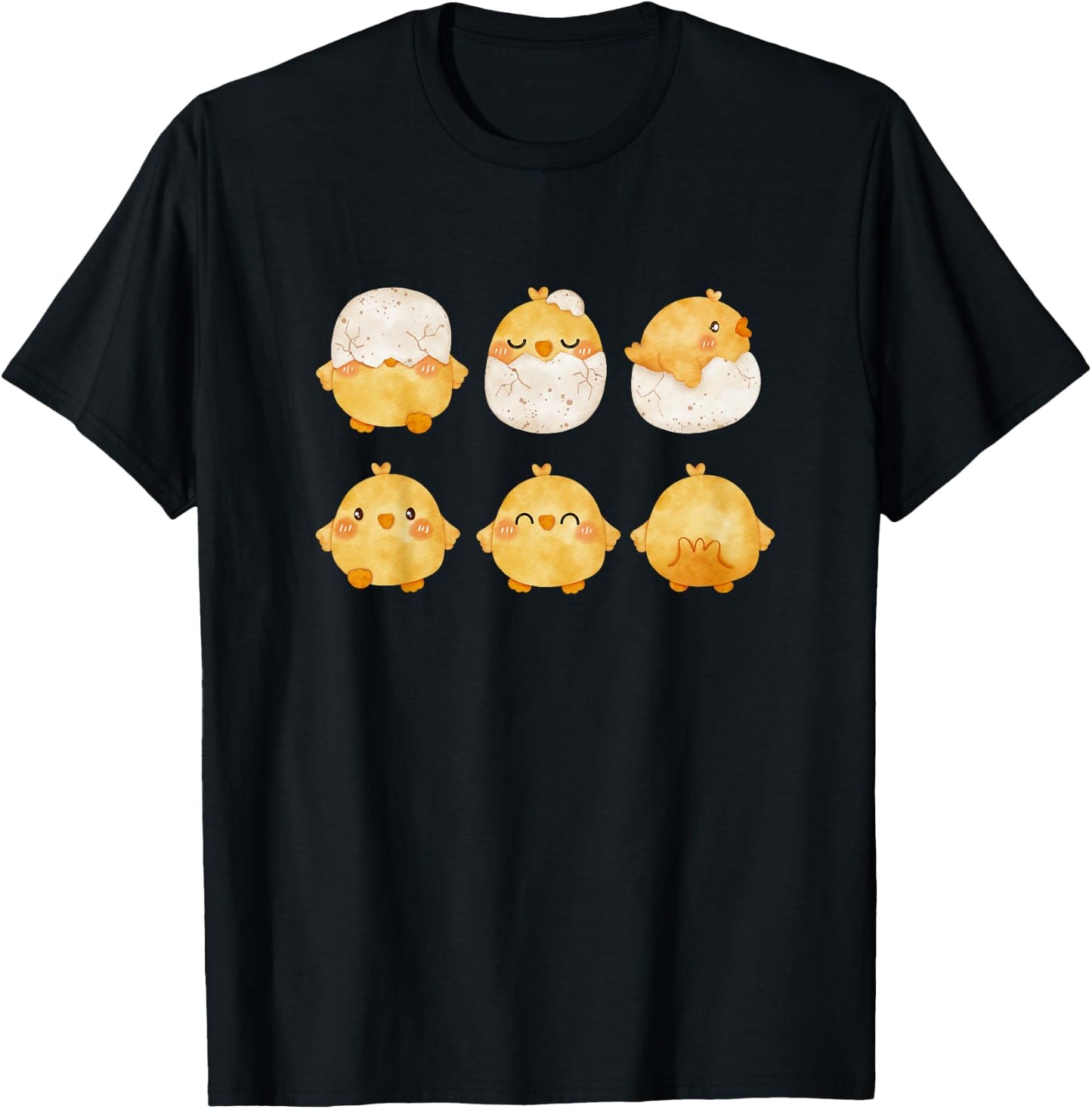 Baby Chicks Hatching from Eggs| Cute Little Chickens Drawing T-Shirt - T-Shirt | Black
