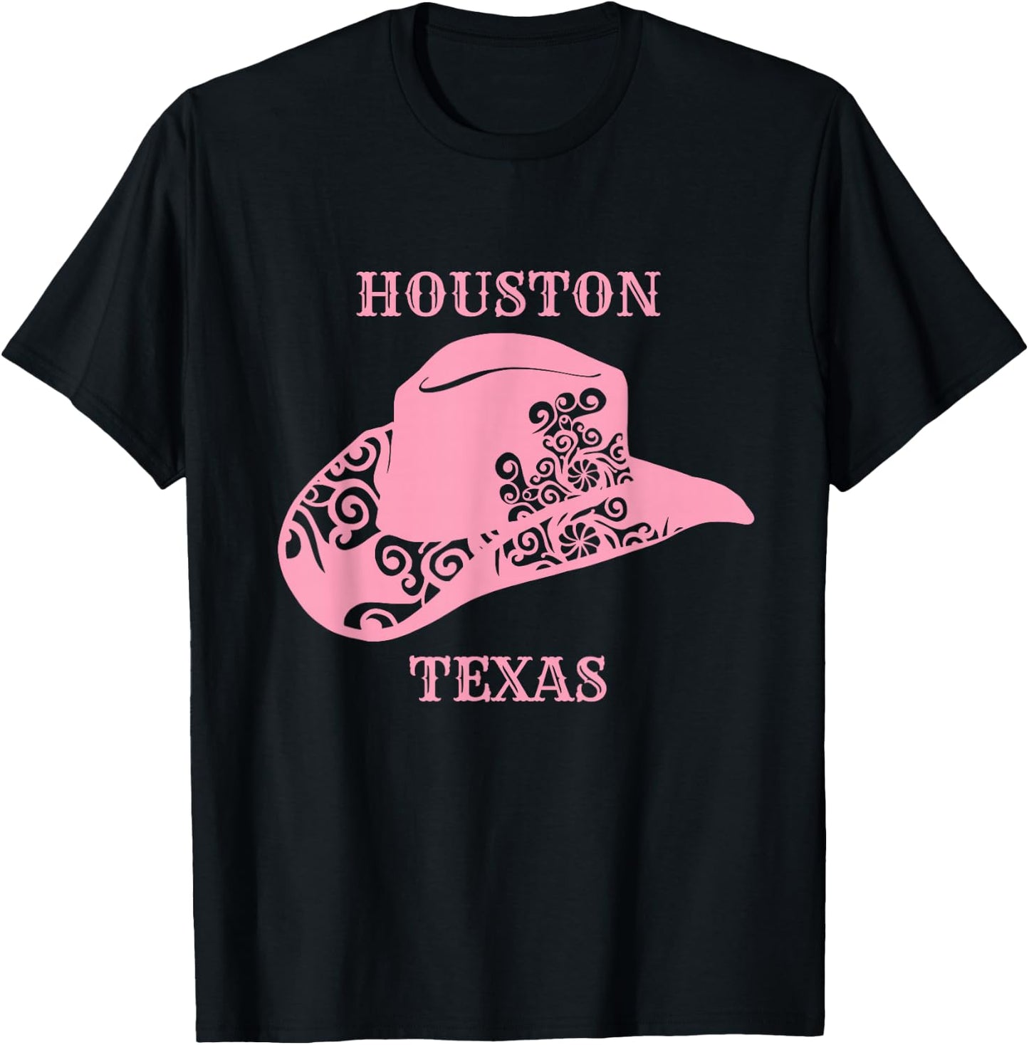 Pink Houston Texas Cowgirl Hat T-Shirt - T-Shirt | Black