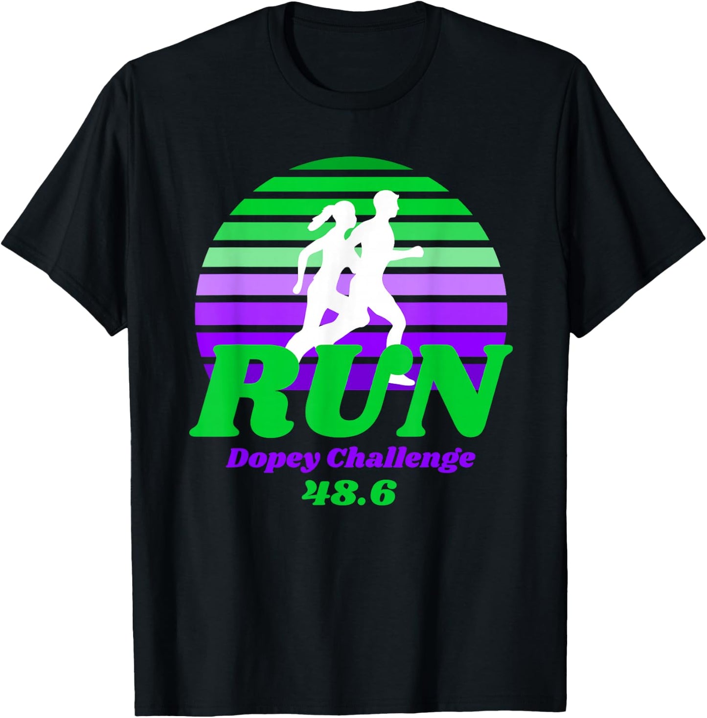 Run Dopey Challenge Sunset Marathon Runner Graphic T-Shirt - T-Shirt | Black