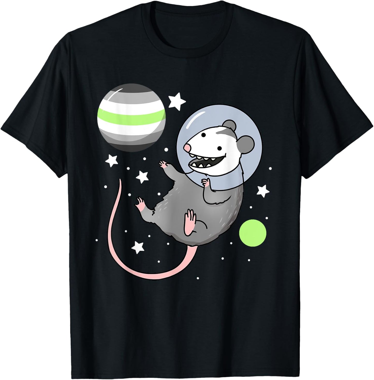 Opossum Astronaut Agender Pride T-Shirt - T-Shirt | Black