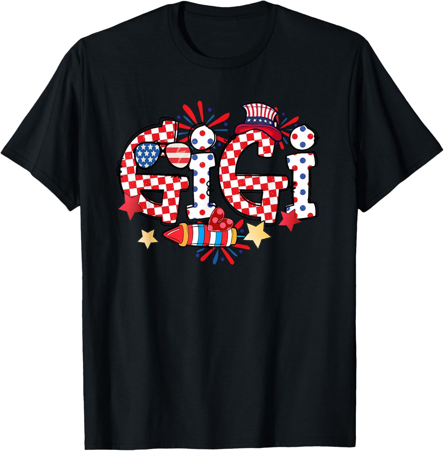 Gigi Sunglasses USA Flag Fireworks Patriotic 4th Of July T-Shirt - T-Shirt | Black