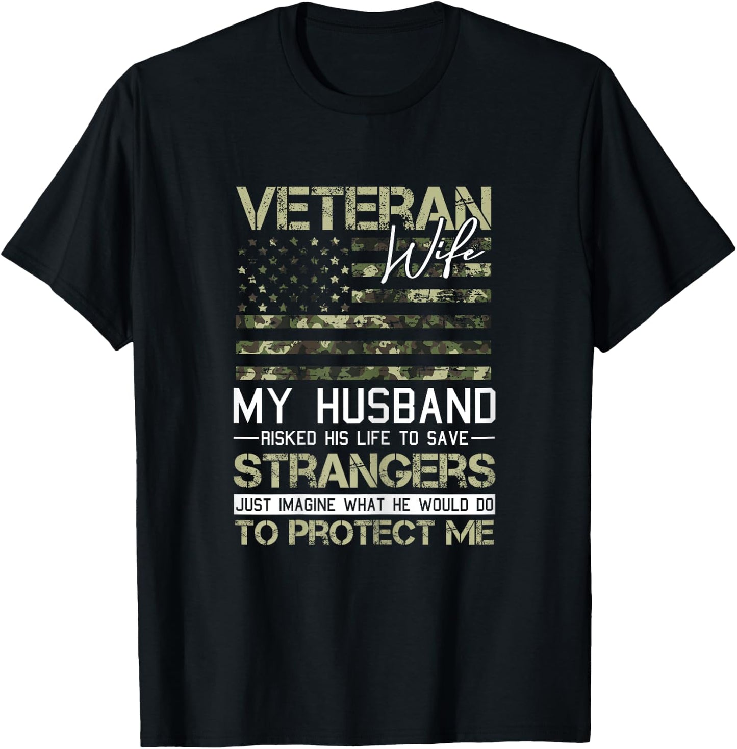 Veteran Wife Veterans Day Cool Camo American Flag Patriotic T-Shirt - T-Shirt | Black