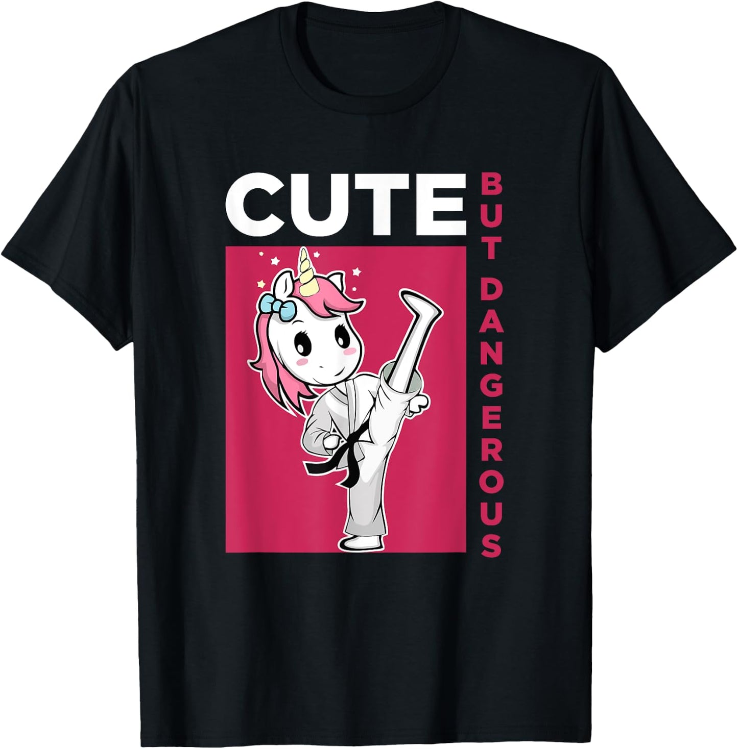 Cute but Dangerous Karate Taekwondo Unicorn Karate Girl T-Shirt - T-Shirt | Black