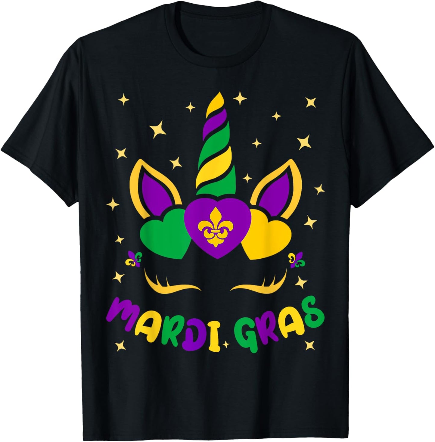 Mardi Gras Unicorn 2022 Mask Party Girls Kids Toddler T-Shirt - T-Shirt | Black