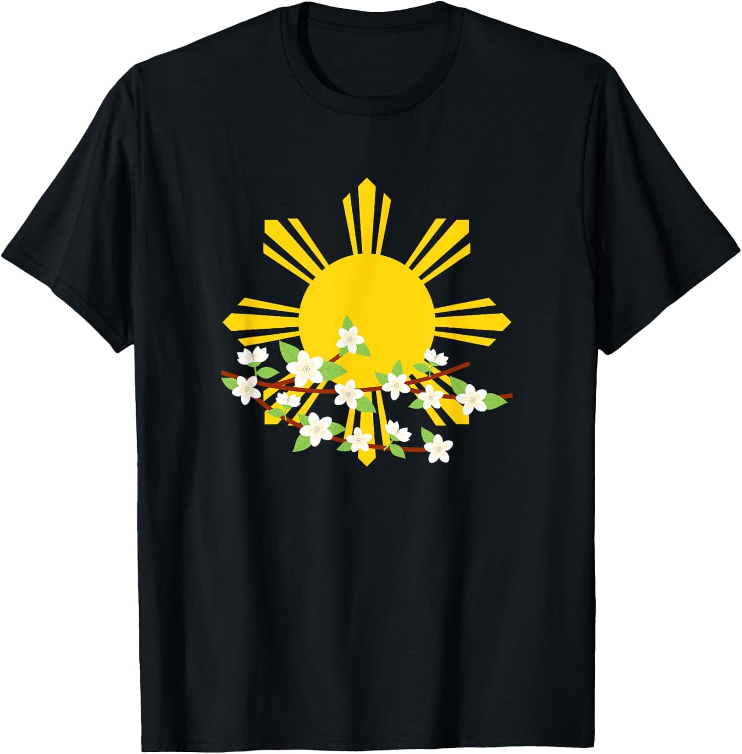 Philippines Sun and Sampaguita Flower | Pinoy Pinay Pride T-Shirt - T-Shirt | Black