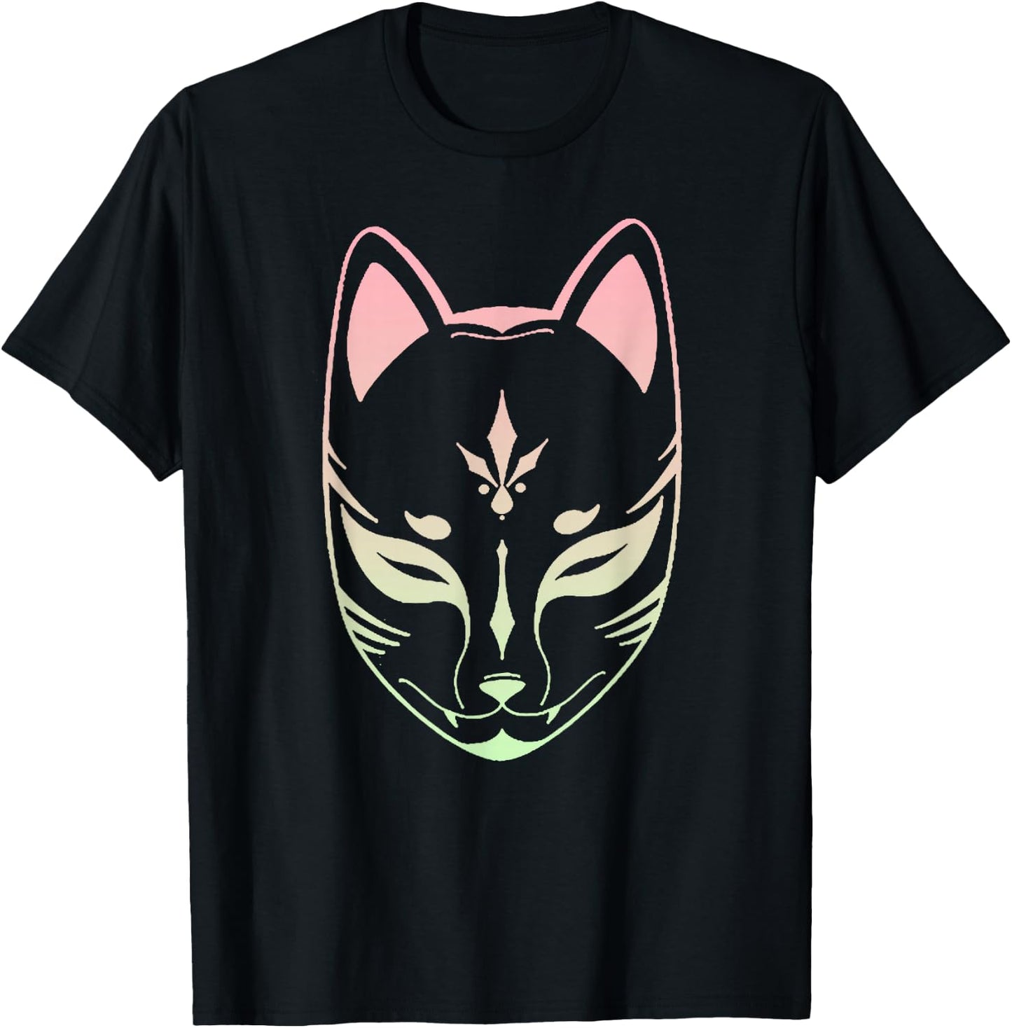 Anime Kitsune Retro Vintage Japanese Fox Mask T-Shirt - T-Shirt | Black