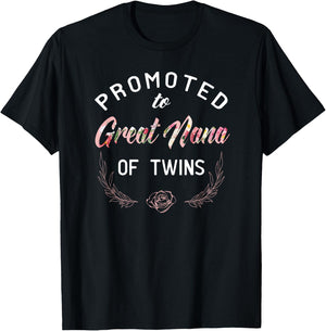 Great Nana of Twins Pregnancy Announcement T-Shirt - T-Shirt | Black