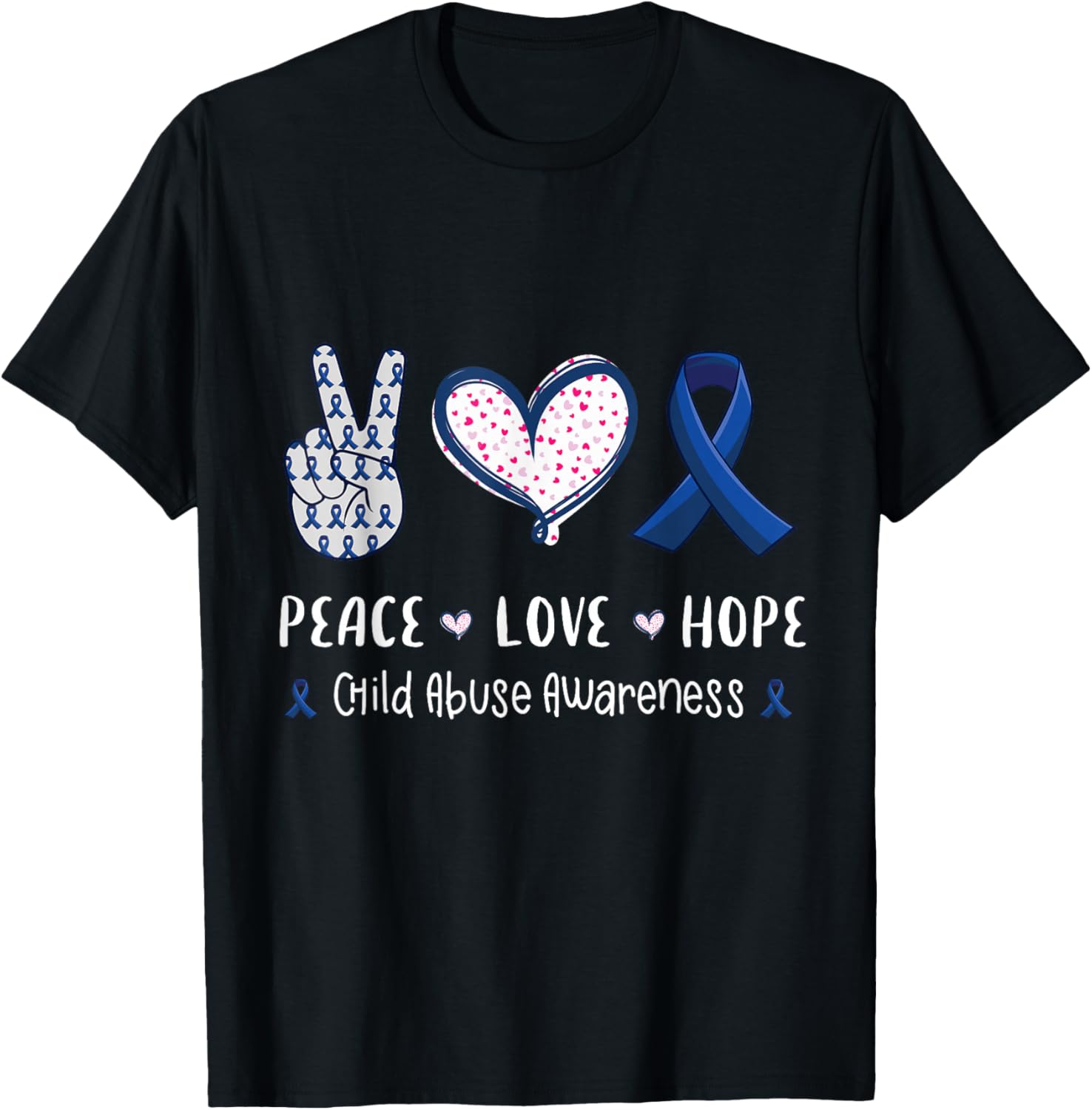 Peace Love hope child abuse awareness ribbon men women kids T-Shirt - T-Shirt | Black