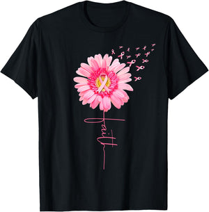 Pink Ribbon Daisy Faith - Breast Cancer Awareness Month Gift T-Shirt - T-Shirt | Black