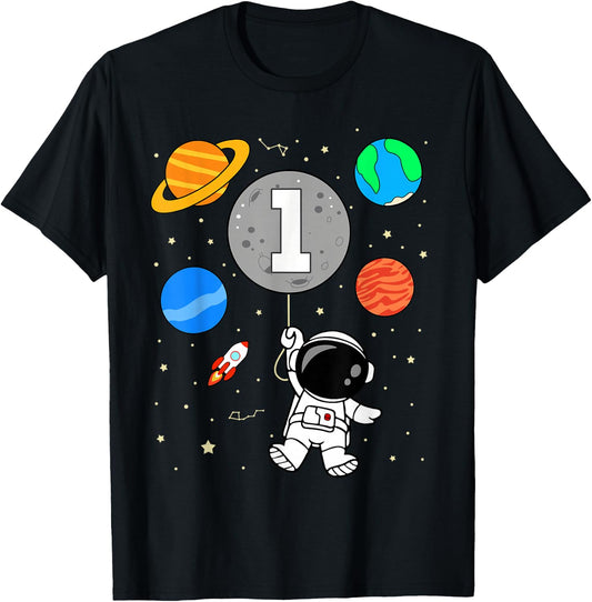 1st Astronaut Birthday Party 1 Year Old Space kids T-Shirt - T-Shirt | Black