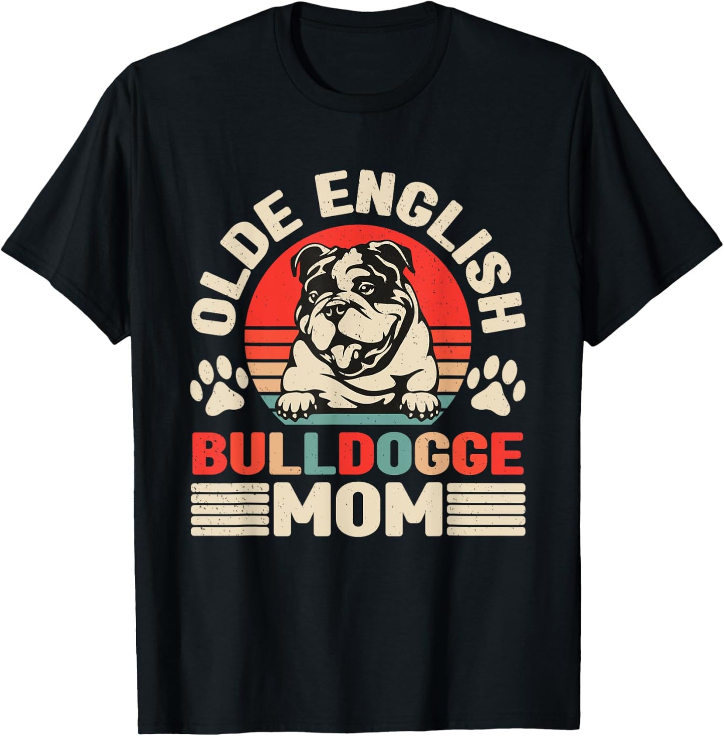 Old English Bulldog Mom Retro Walking Dog Owner Dog Lover Women T-Shirt - T-Shirt | Black