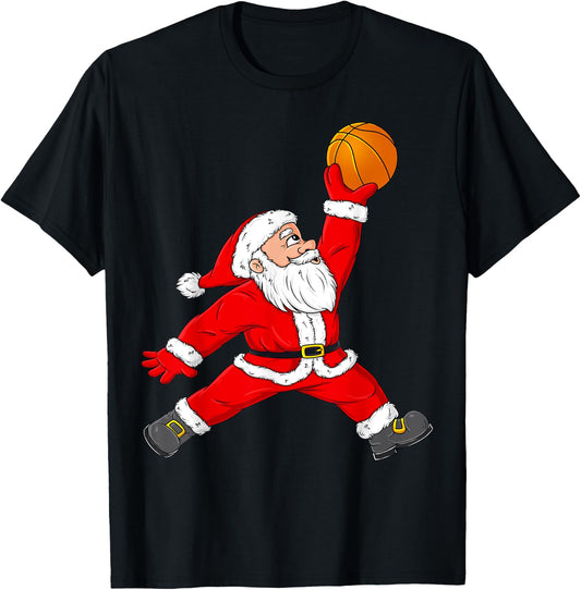Christmas Santa Claus Basketball Funny Boys Kids Pajama Xmas T-Shirt - T-Shirt | Black