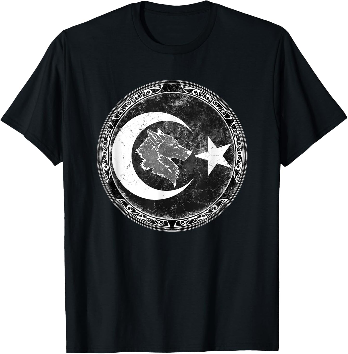 Turkish Goktürk Wolf Bozkurt Flag T-Shirt - T-Shirt | Black