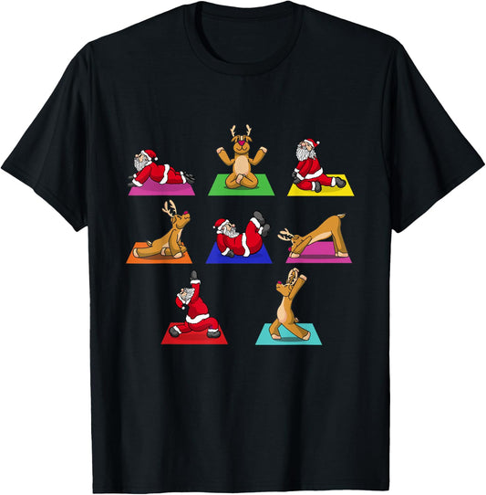 Reindeer Santa Claus Yoga Outfit Ladies Meditation Christmas T-Shirt - T-Shirt | Black