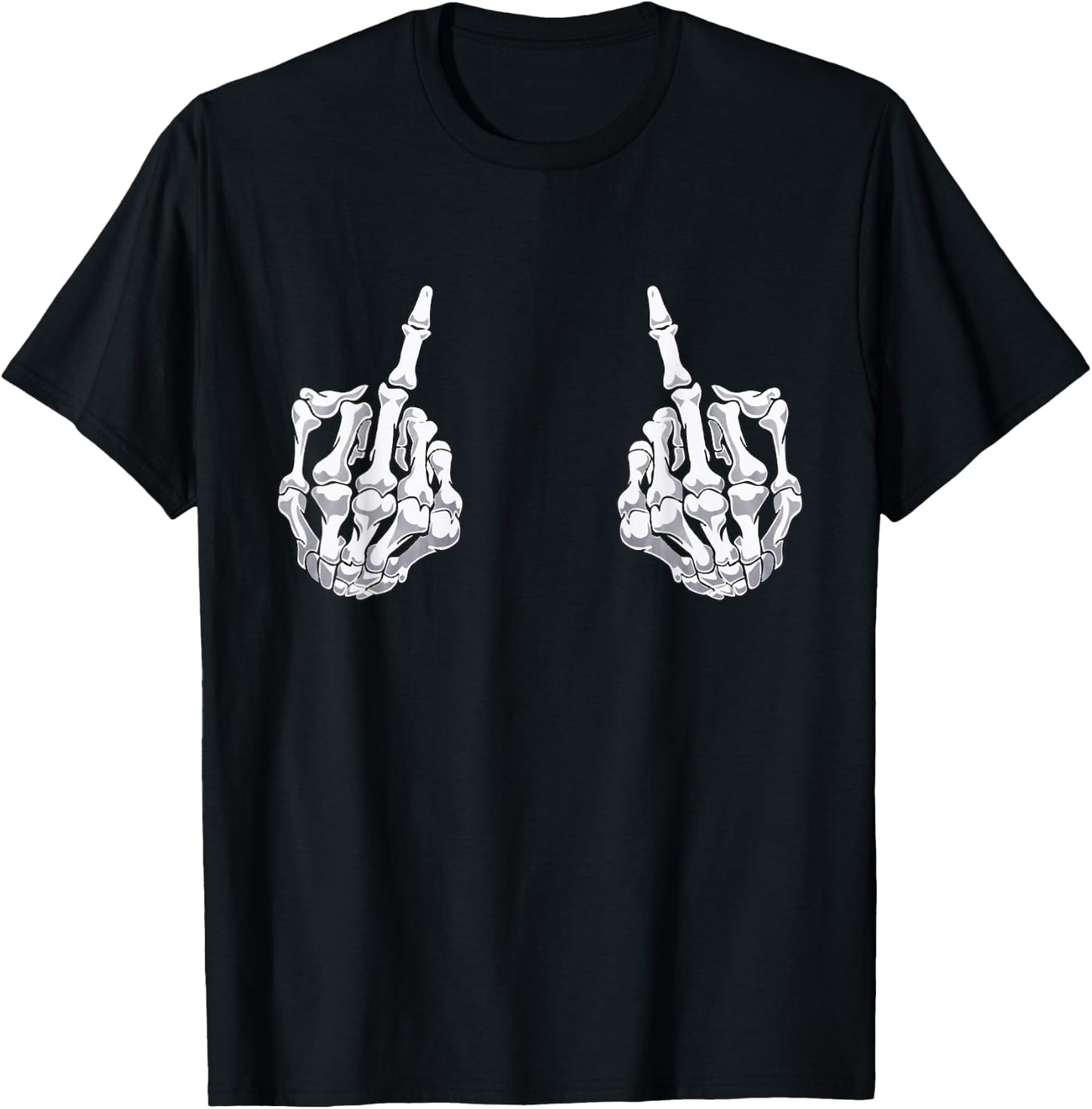 Skeleton Hand Halloween Bones Middle Finger Skull Men Women T-Shirt - T-Shirt | Black