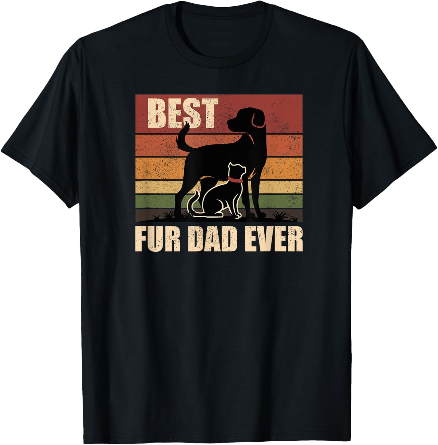 Funny Vintage Retro Best Fur Dad Ever for Dog And Cat Owner T-Shirt - T-Shirt | Black