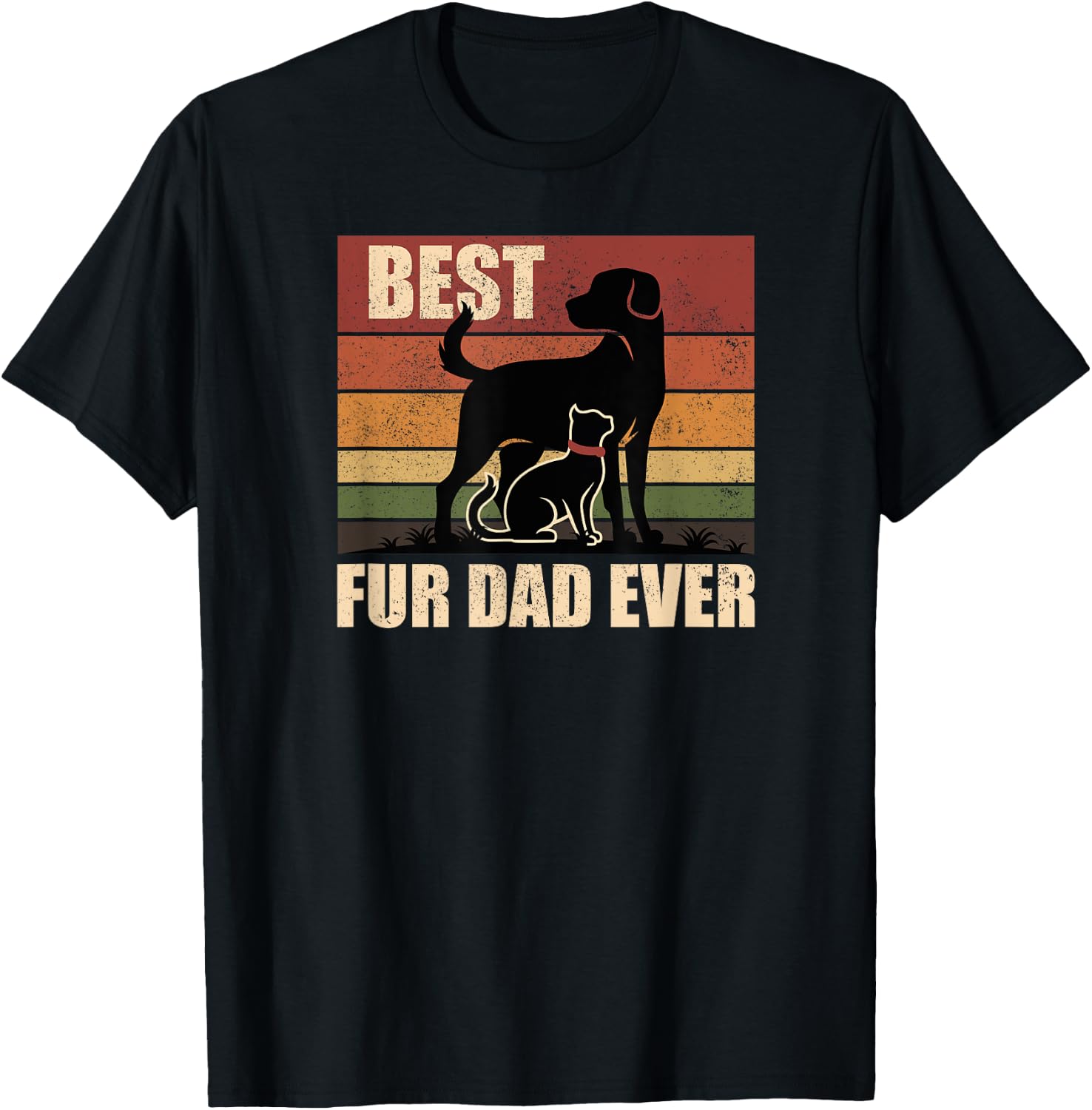 Funny Vintage Retro Best Fur Dad Ever for Dog And Cat Owner T-Shirt - T-Shirt | Black