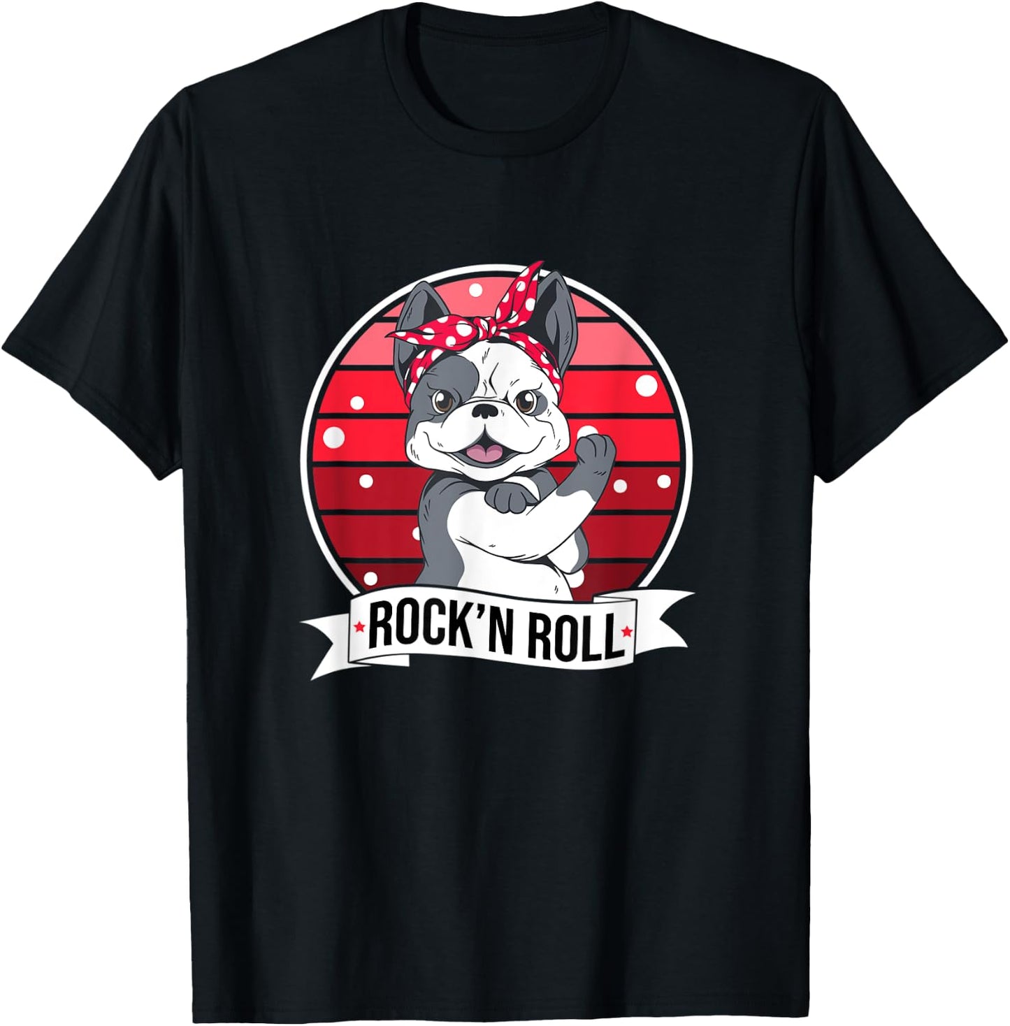 Rockabilly Dog French Bulldog Pin Up Rock'n'Roll Men Women Kids T-Shirt - T-Shirt | Black