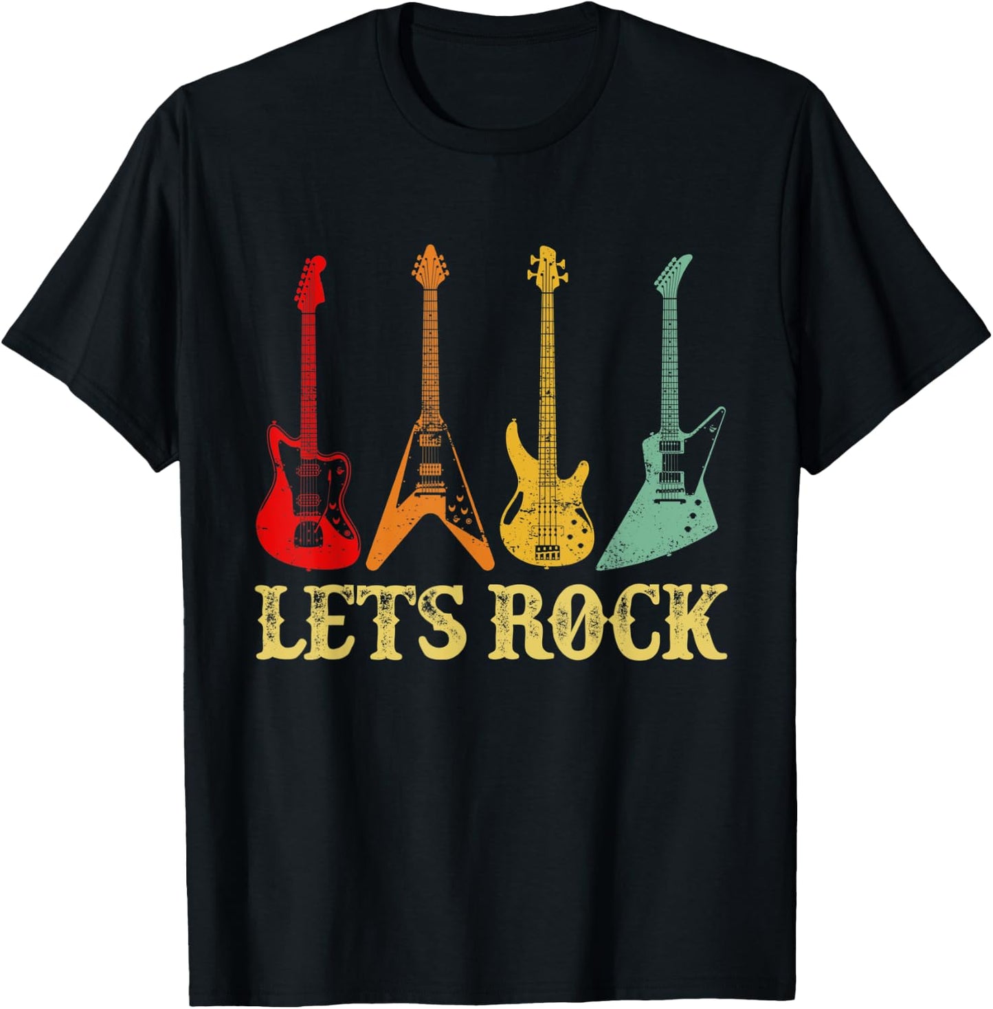 Vintage Retro Lets Rock Rock n Roll Guitar T-Shirt - T-Shirt | Black