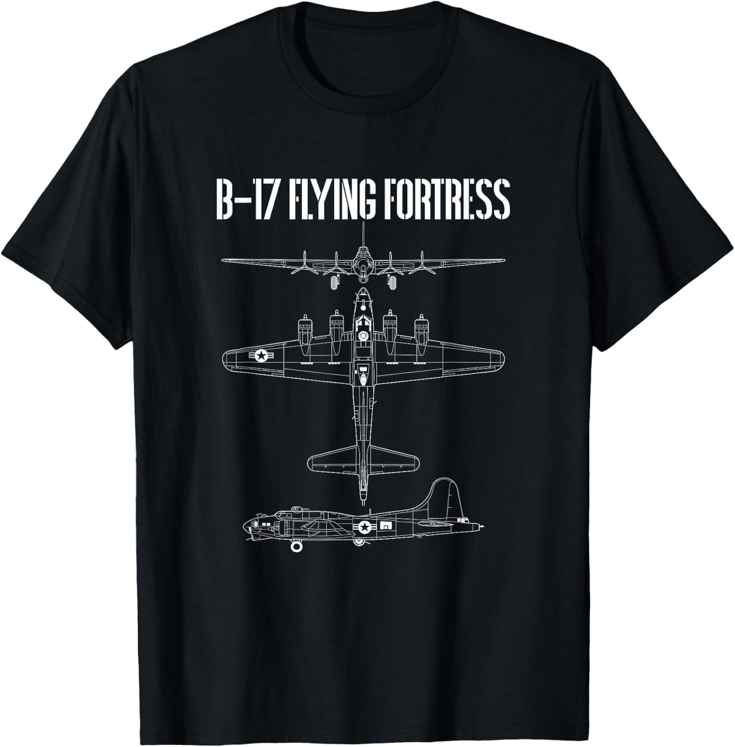 Vintage WW2 B-17 Flying Fortress Airplane Plan T-Shirt - T-Shirt | Black