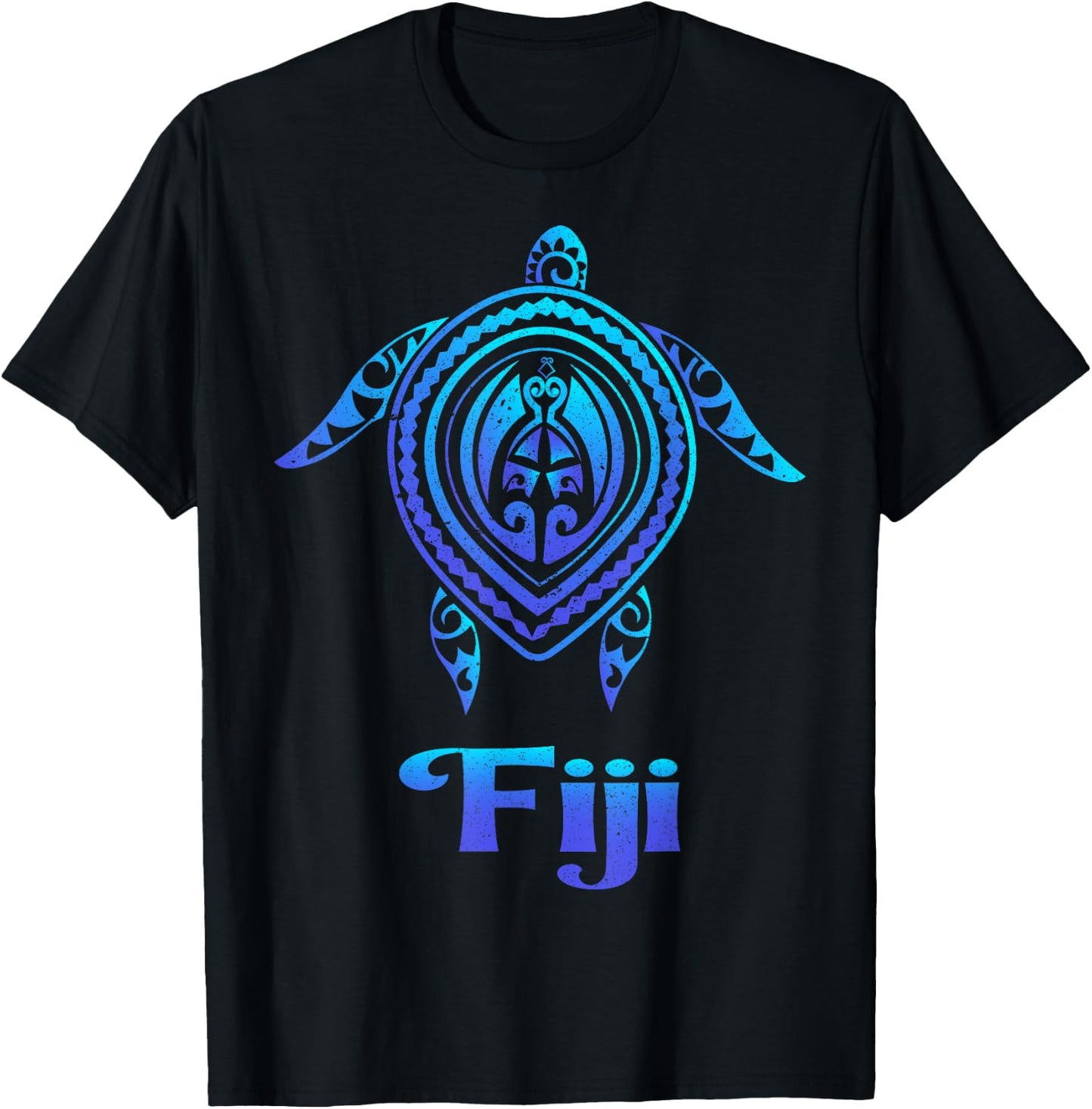 Fiji Island Sea Turtle Blue Sea Tribal Pattern Scuba Diving T-Shirt - T-Shirt | Black