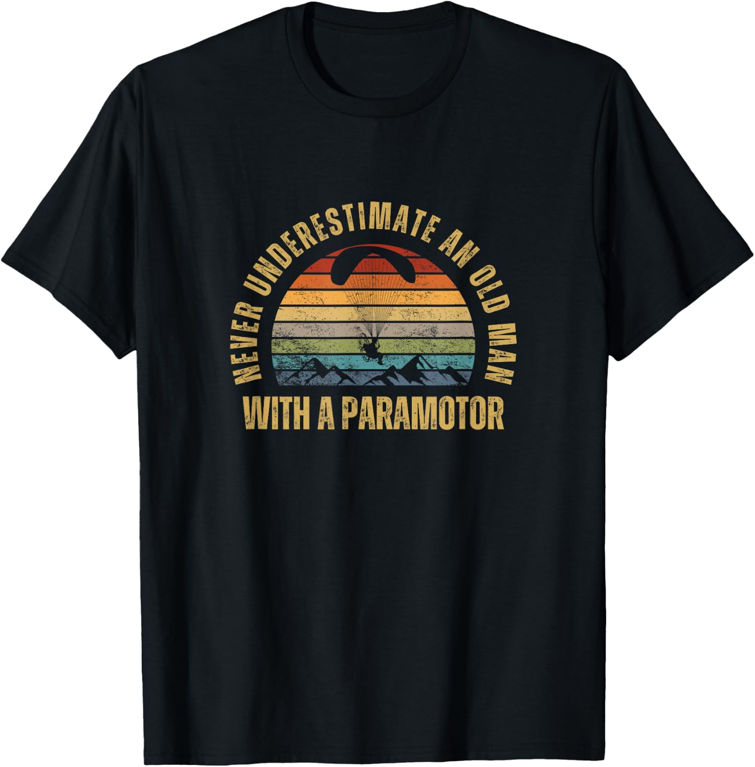 Powered Paraglider Old Man With A Paramotor Paragliding T-Shirt - T-Shirt | Black