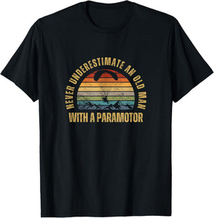 Powered Paraglider Old Man With A Paramotor Paragliding T-Shirt - T-Shirt | Black
