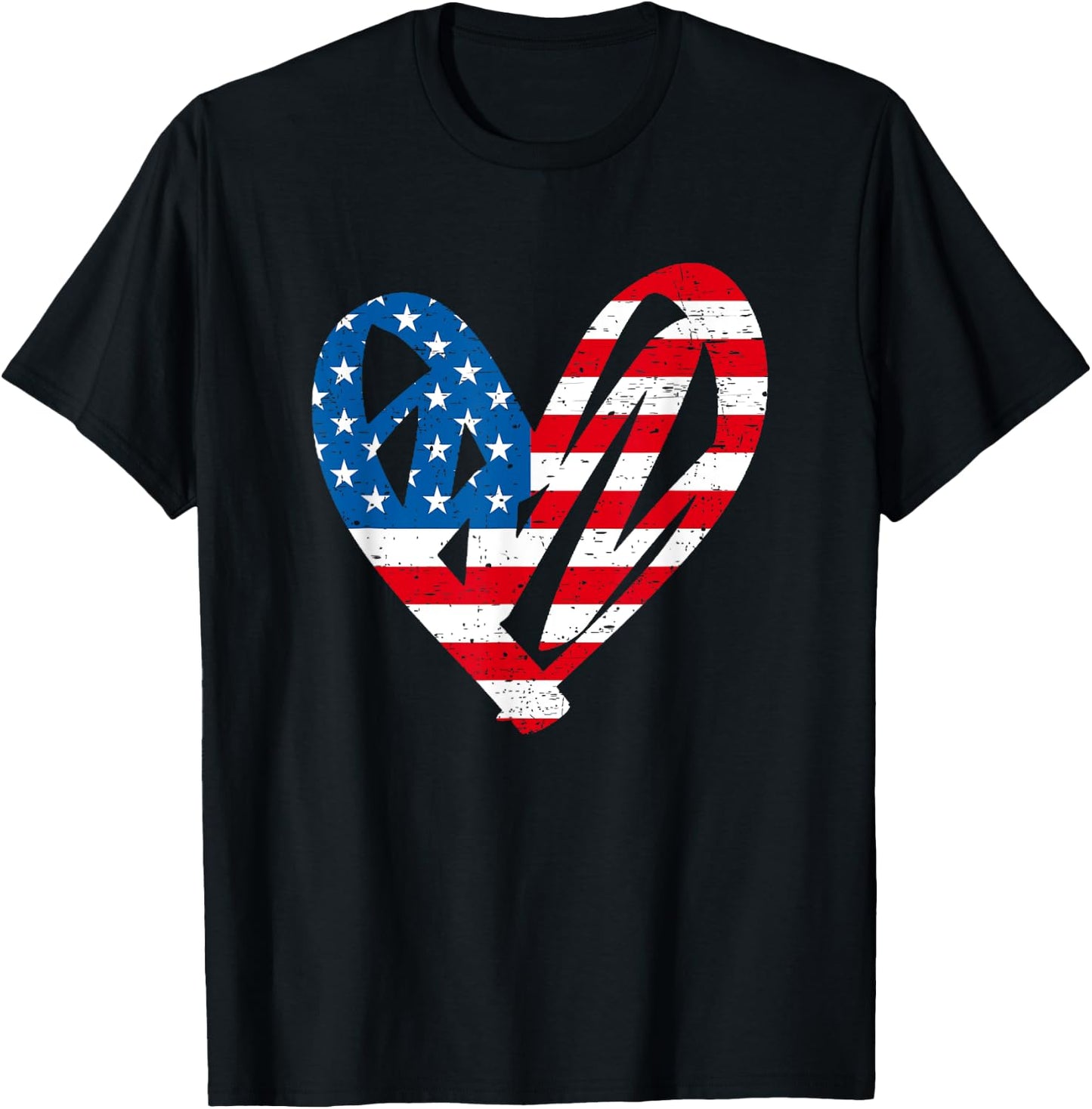 4th July Partiotic Heart Independence Day | & T-Shirt - T-Shirt | Black