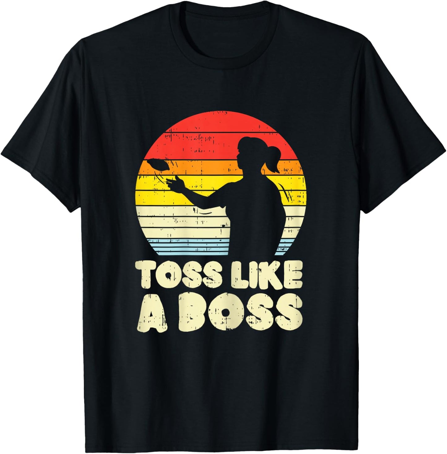 Toss Like A Boss Girl Retro Cornhole Corn Hole Women Gift T-Shirt - T-Shirt | Black