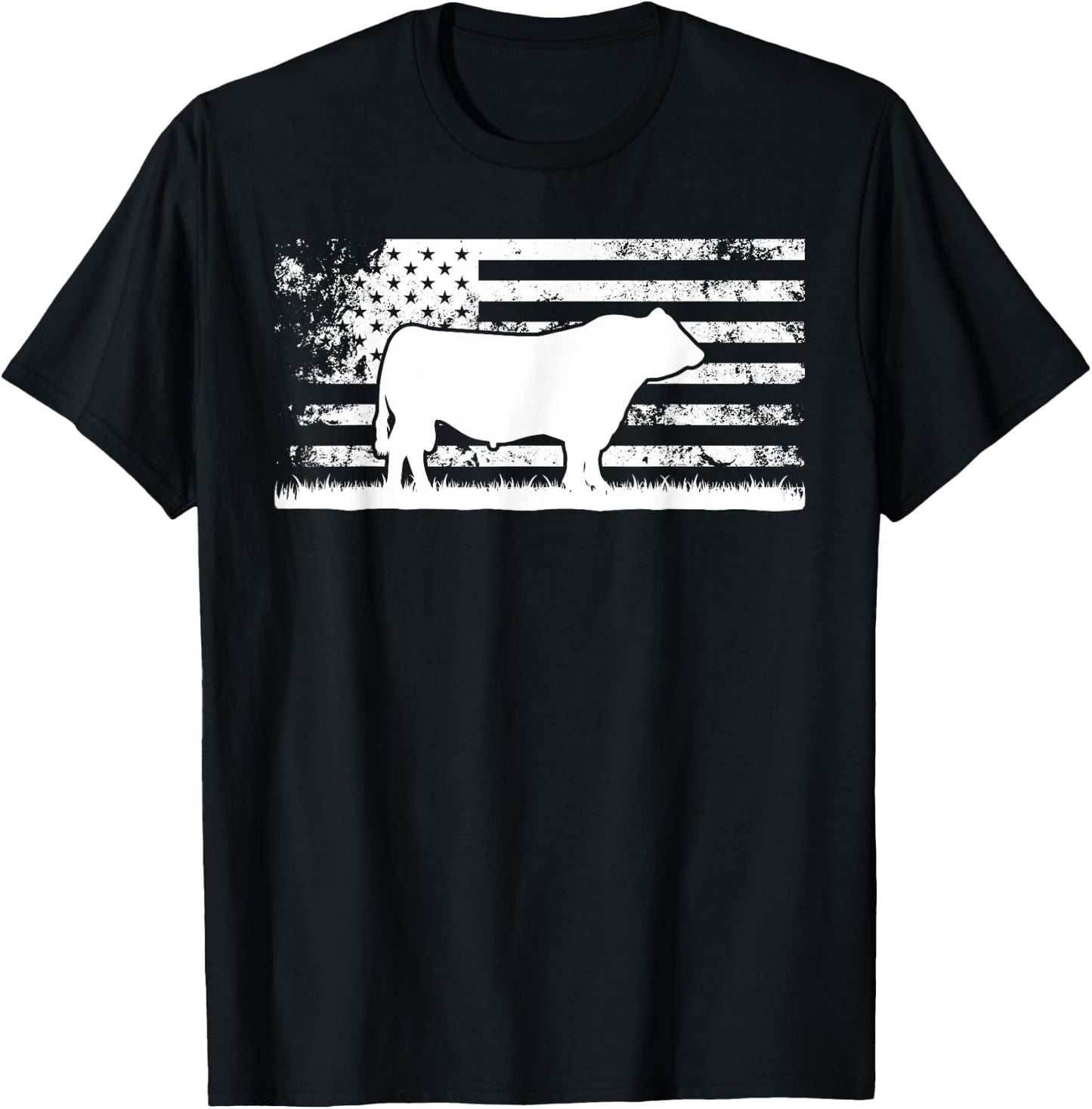 USA American Flag - America Cow Black Angus Rancher T-Shirt - T-Shirt | Black