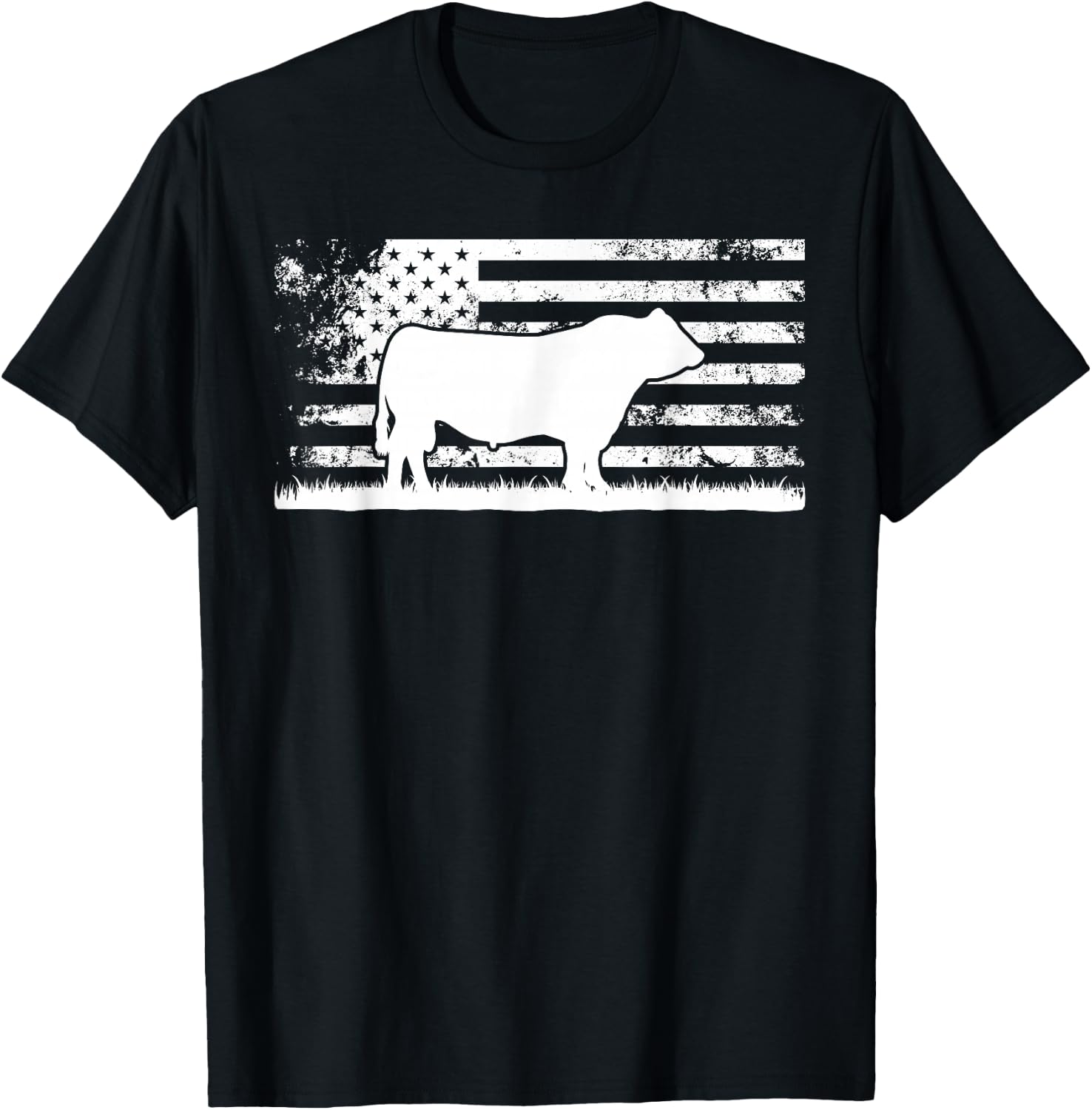 USA American Flag - America Cow Black Angus Rancher T-Shirt - T-Shirt | Black