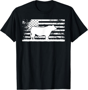 USA American Flag - America Cow Black Angus Rancher T-Shirt - T-Shirt | Black