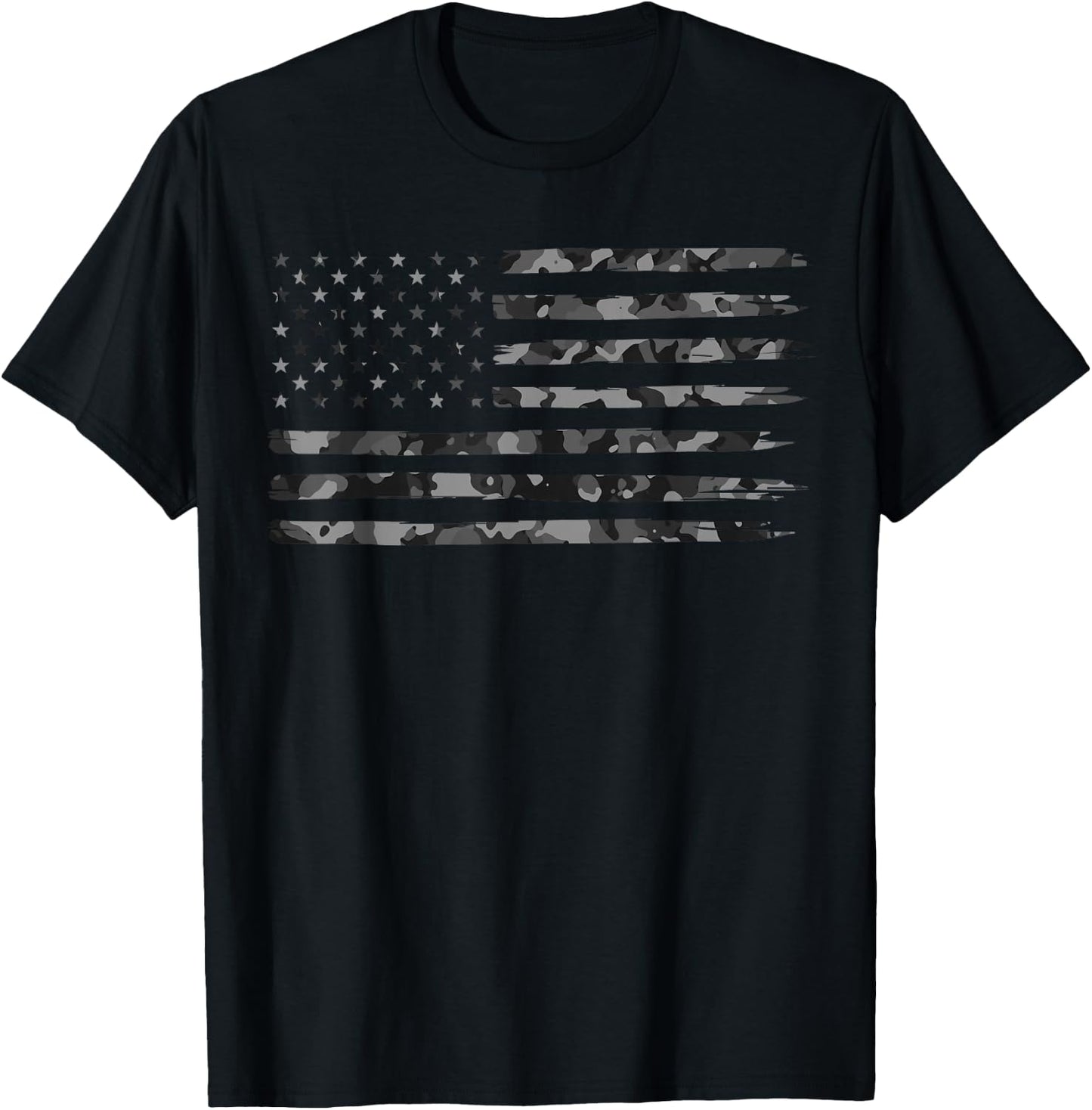 Grey Vintage Camo American Flag Small T-Shirt - T-Shirt | Black