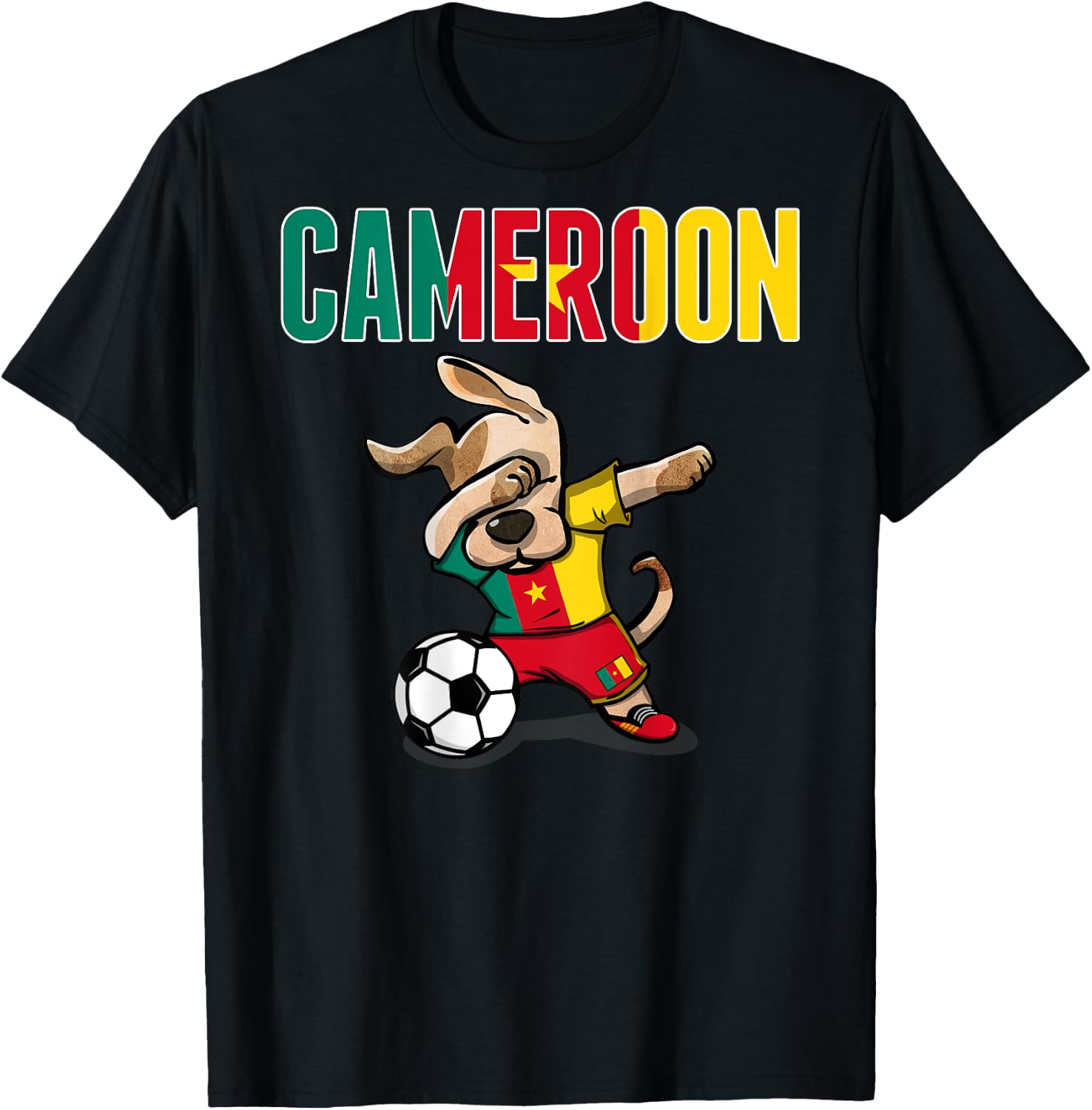 Dabbing Dog Cameroon Soccer Lovers Jersey Cameroonian Flag Men Women Kids T-Shirt - T-Shirt | Black