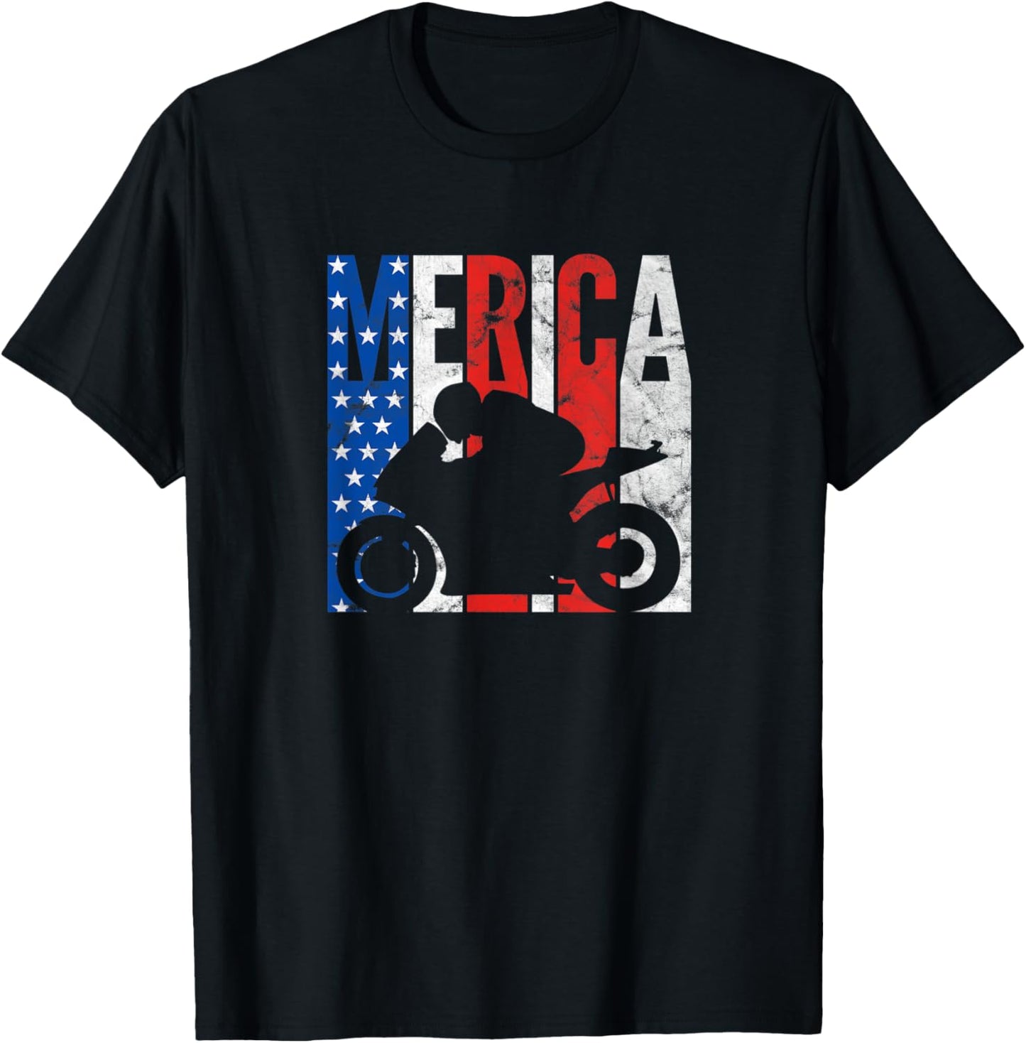 Merica American Flag Sportbike Biker 4th Of July Motorcycle Men T-Shirt - T-Shirt | Black