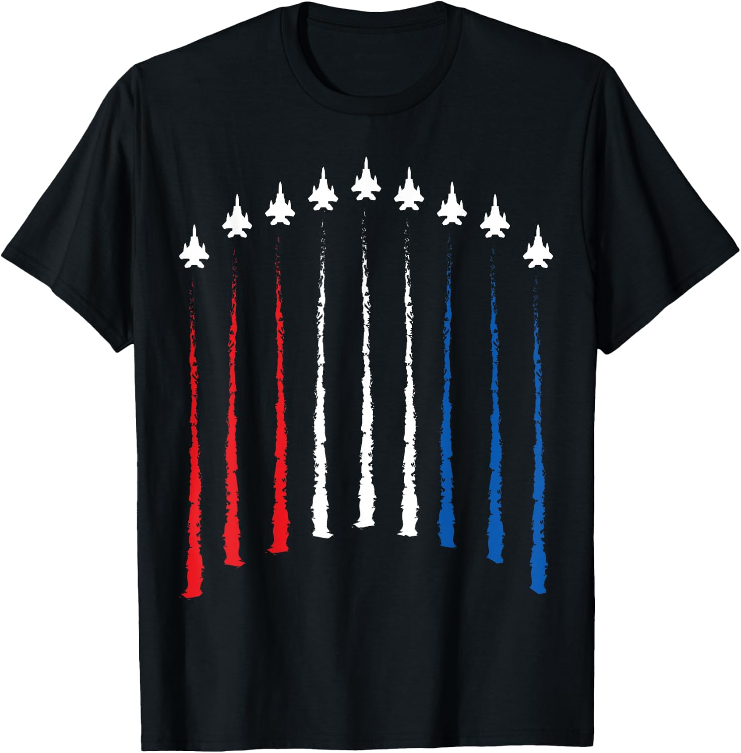 American Jet trail Red White & Blue Flag Fourth of July Jets T-Shirt - T-Shirt | Black
