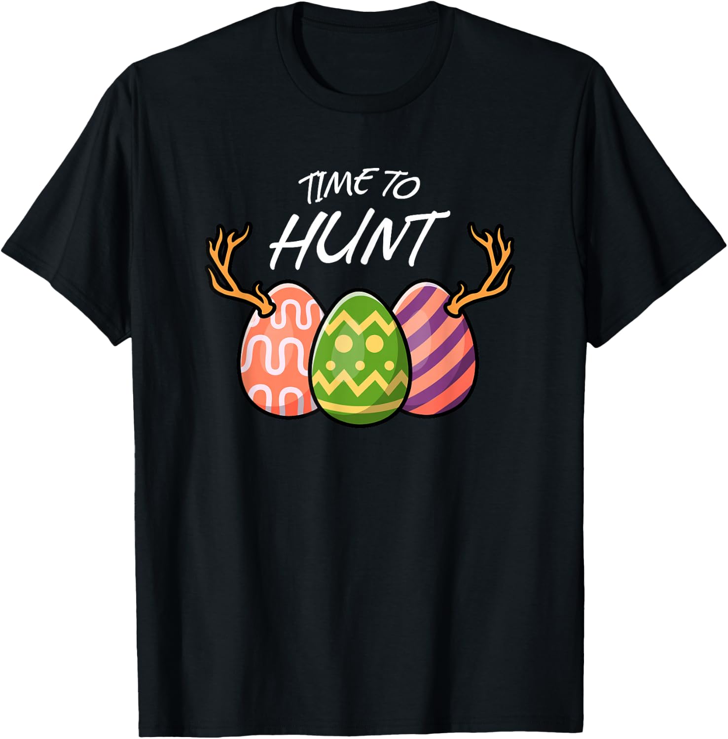 Easter Egg Time To Hunt Deer Funny Easter Cute T-Shirt - T-Shirt | Black