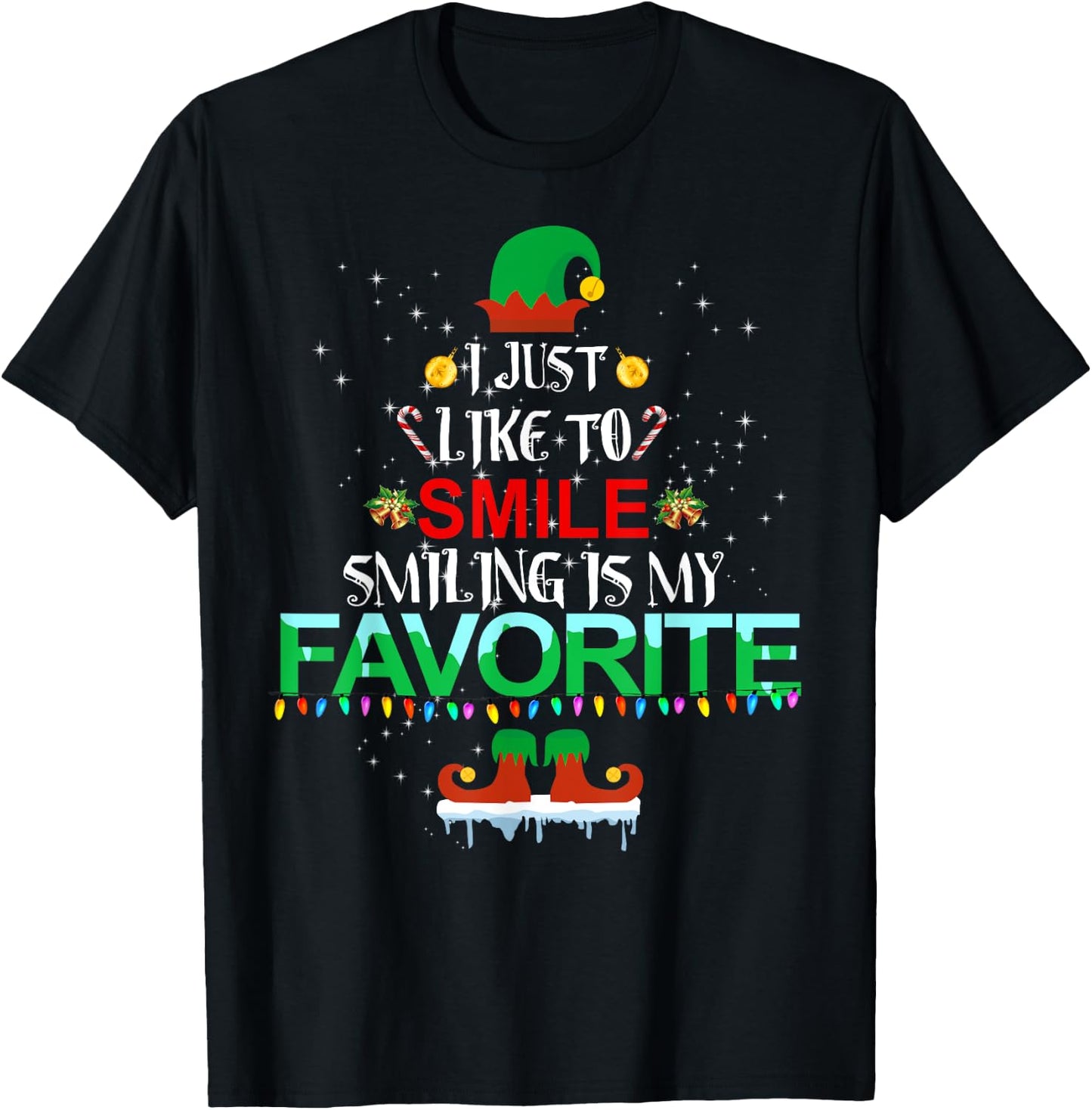 I Just Like To Smile Smiling Is My Favorite Elf Christmas T-Shirt - T-Shirt | Black