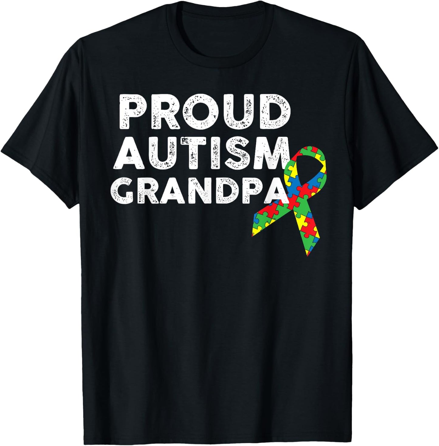 Proud Autism Grandpa Ribbon Puzzle Piece T-Shirt - T-Shirt | Black