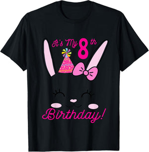 Its My 8th Birthday Girl Bunny Rabbit theme Party (eight) T-Shirt - T-Shirt | Black