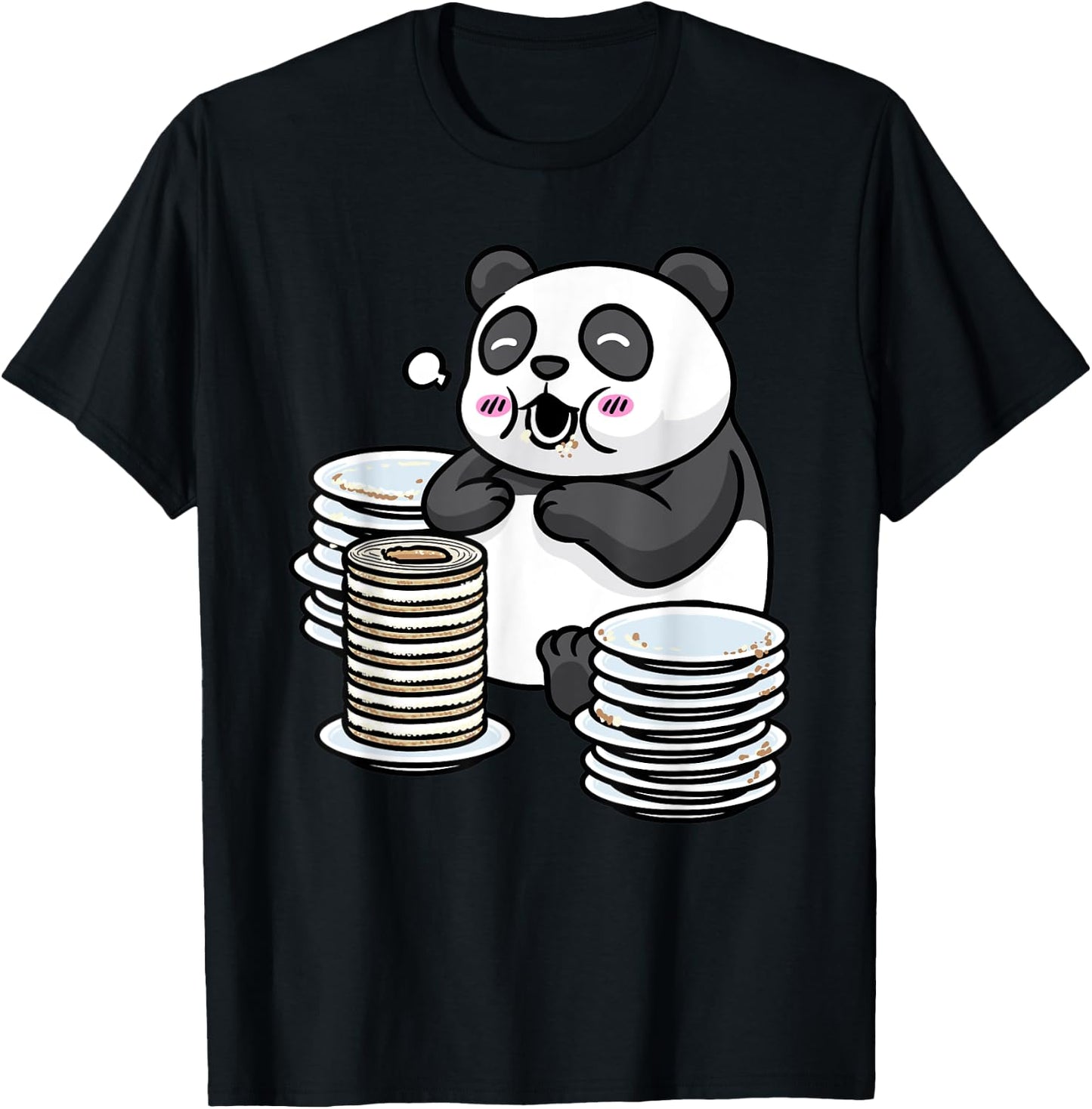 Panda With Baumkuchen Pyramid Cake Otaku Food Lover Anime T-Shirt - T-Shirt | Black