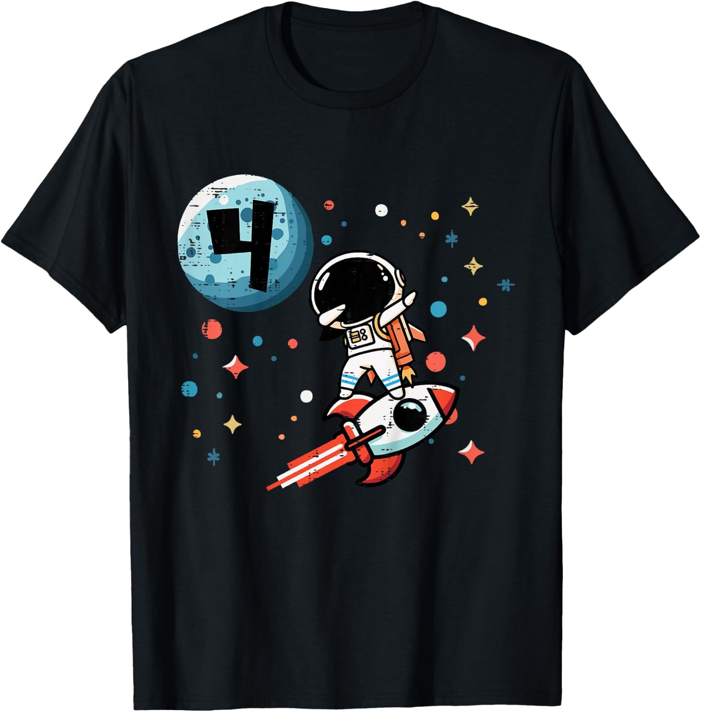Kids 4th Birthday Astronaut Dab Rocket 4 Year Old Bday Boys Kids T-Shirt - T-Shirt | Black