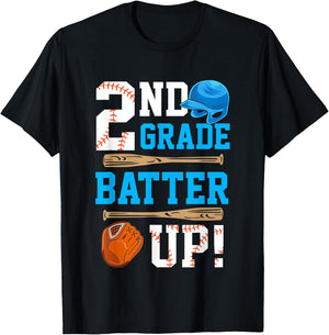 Back To School 2nd Grade Batter Up Baseball First Day Boys T-Shirt - T-Shirt | Black