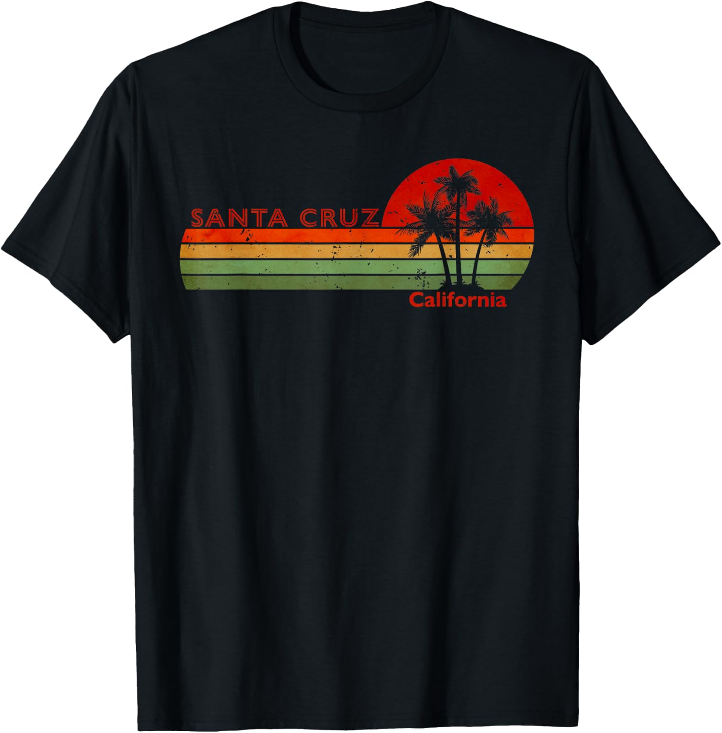 Santa Cruz California Retro Vintage Sunset T-Shirt - T-Shirt | Black