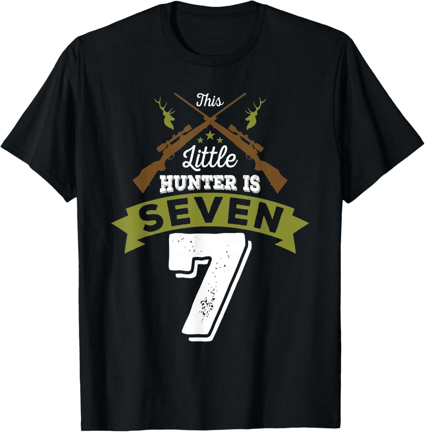 7th Birthday Deer Hunter Gift Boys Girls | 7 years old T-Shirt - T-Shirt | Black